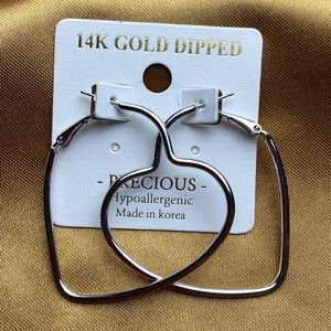 14k White Gold Dipped Hypoallergenic Heart Hoop Earring Set